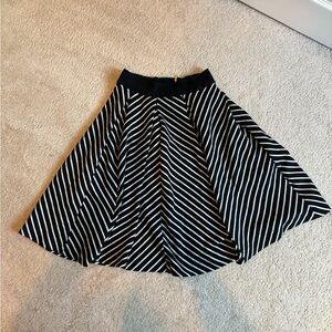 Black and White Striped Skirt with Gold Exposed Zipper